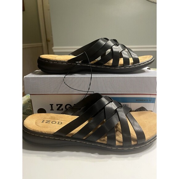 Izod Slaight Strappy Crisscross Strap Slip On Sandals Black Sz 10 NIB - Picture 2 of 16